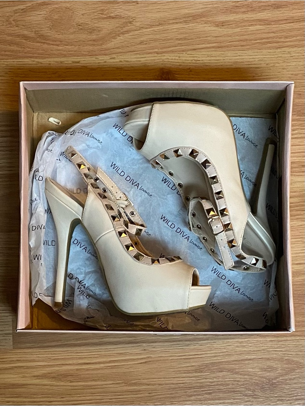 Wild Diva Ivory Studded Peep-Toe Platform Pumps